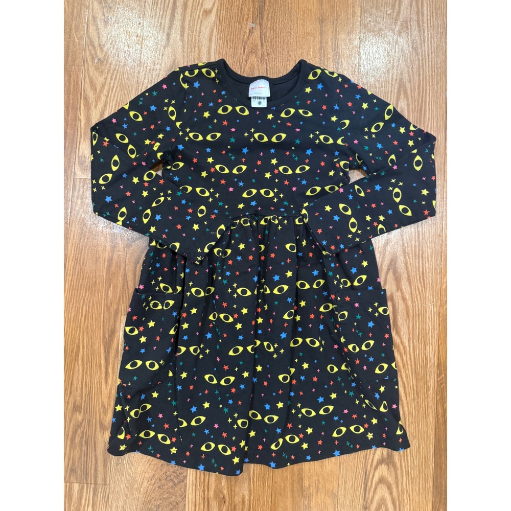 Hanna Andersson Pocket Dress Kids Size 6-7 Black Star Eye Celestial Print